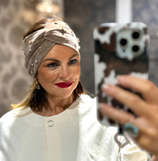 Gemstone Velvety Headband -Mink