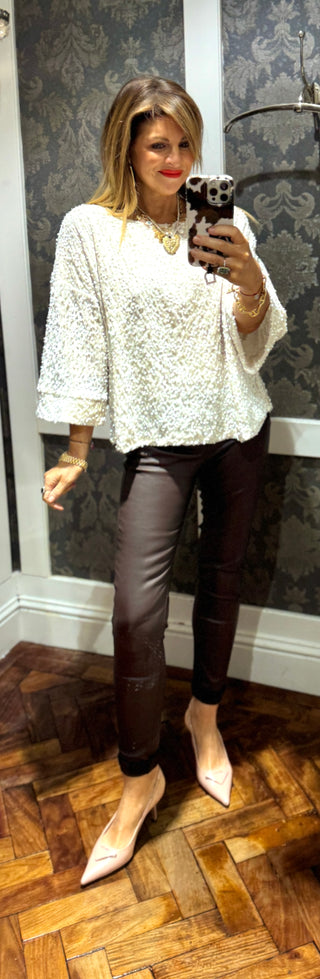 Alannah- Chocolate Brown Faux Leather Trouser