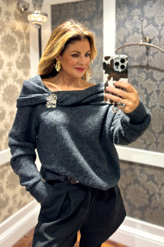 Megan Off The Shoulder Knit - Charcoal 