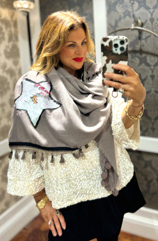 Reversible Star Scarf -Taupe- Super Soft