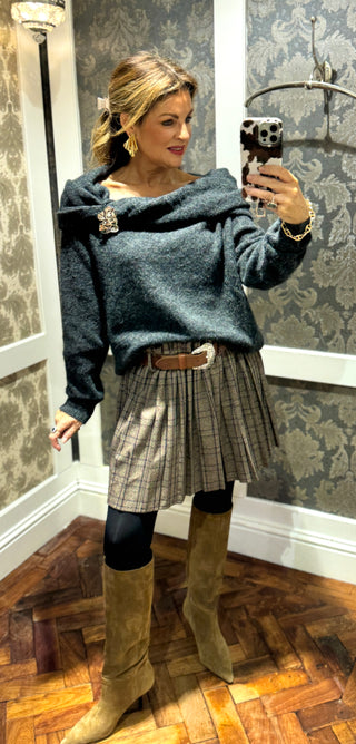 Betty Tartan Pleat Skirt - Brown