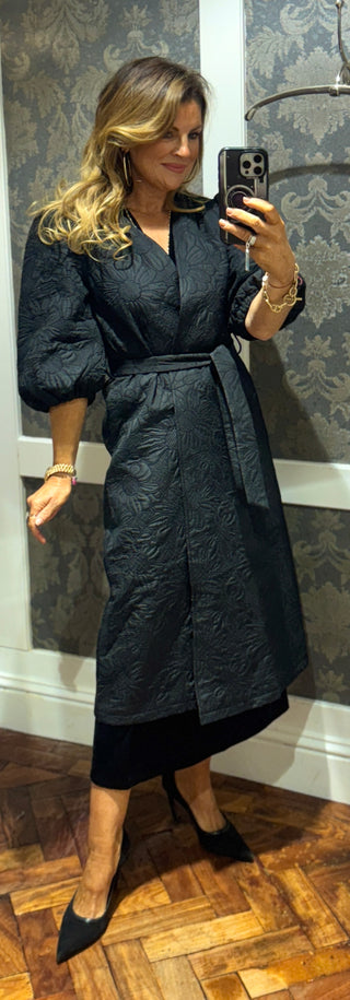 Duster Brocade Coat - Black