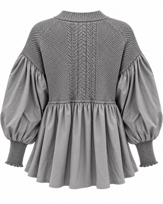 Elvara Knit Peplum Top - Grey