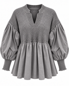 Elvara Knit Peplum Top - Grey