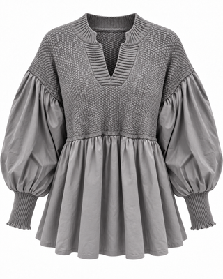 Elvara Knit Peplum Top - Grey