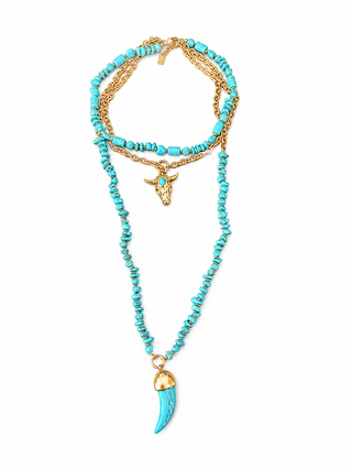 Turquoise Layer Bull Horn Necklace