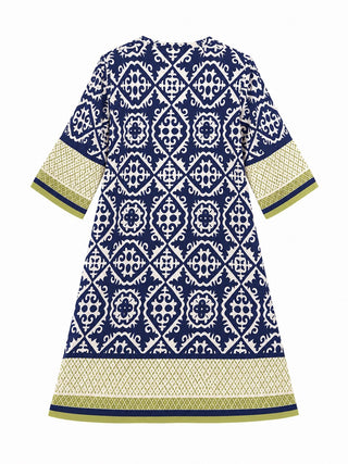 Valencia Print Dress - Navy