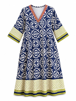 Valencia Print Dress - Navy