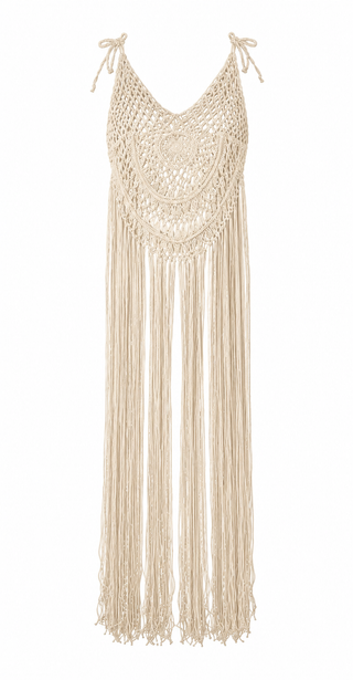 Saskia Cotton Boho Fringe Tunic -Beige