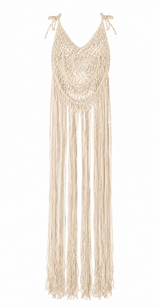 Saskia Cotton Boho Fringe Tunic -Beige