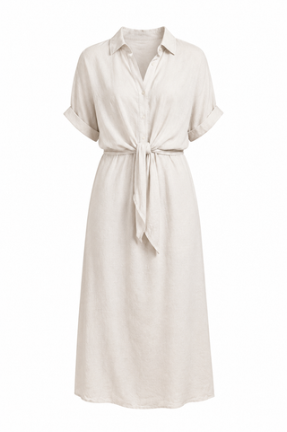 Florence Linen Blend Shirt Dress-  Beige