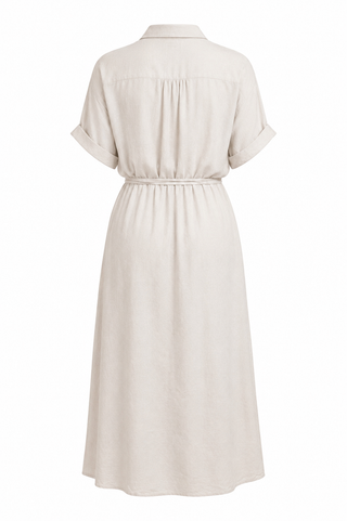 Florence Linen Blend Shirt Dress-  Beige