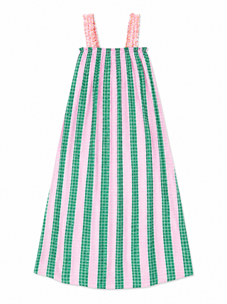 Susie Stripe Palm Maxi Cotton Dress -Pink Green