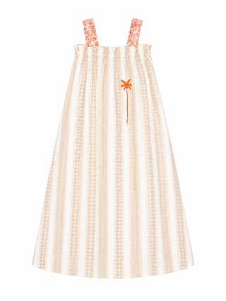 Susie Stripe Palm Maxi Cotton Dress -Beige White