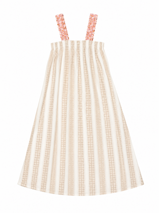 Susie Stripe Palm Maxi Cotton Dress -Beige White