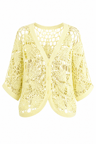 Meadow Crochet Yellow Cotton Cardigan