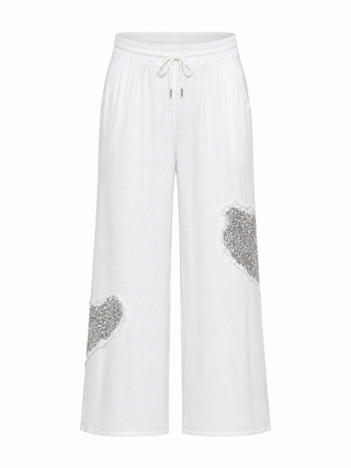 Mimi White Linen Trouser Sequin Patch