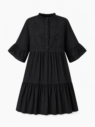 Nina Black Cotton Sequin Detailed Dress