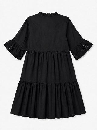 Nina Black Cotton Sequin Detailed Dress