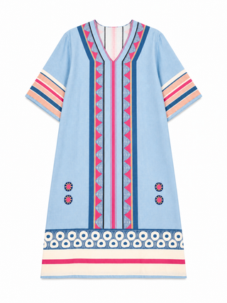 Zadie V-Neck Tunic Dress - Blue