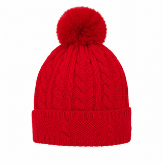 Cable Velvet Lined Hat  - Red