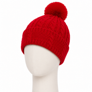 Cable Velvet Lined Hat  - Red