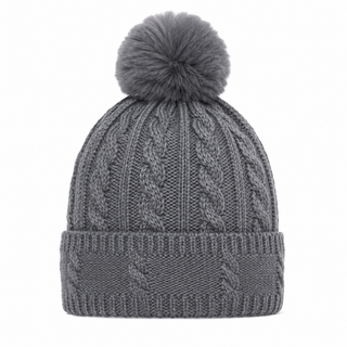 Cable Velvet Lined Hat  - Grey