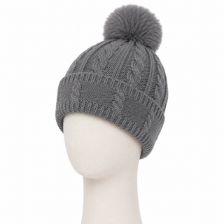Cable Velvet Lined Hat  - Grey
