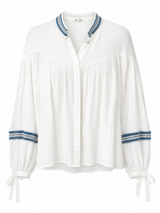 Mia White Blouse Blue Trim