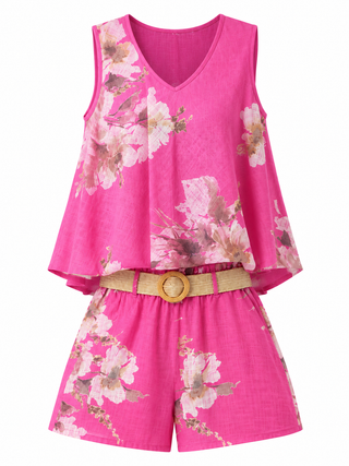 Libra Floral Shorts Set-Pink
