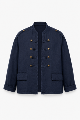 Ash  Linen Military Jacket - Navy