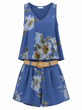 Libra Floral Shorts Set- Blue
