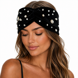 Gemstone Velvet Headband - Black