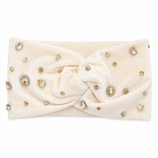 Gemstone Velvet Headband - Beige