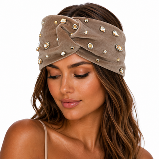 Gemstone Velvet Headband - Coffee