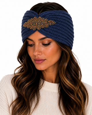 Diamanté Headband - Navy - Gold