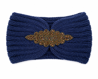 Diamanté Headband - Navy - Gold