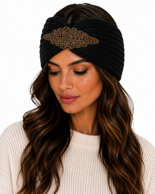 Diamanté Headband -Black -Gold