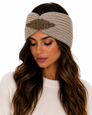 Diamanté Headband -Taupe-Gold