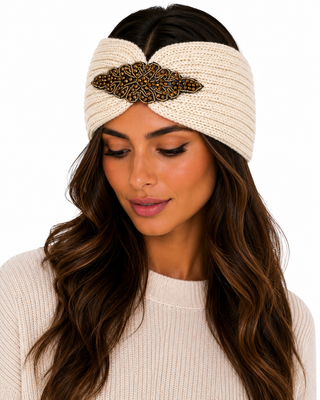 Diamanté Headband -Cream-Gold