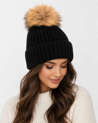Hat Beanie Bobble -Black