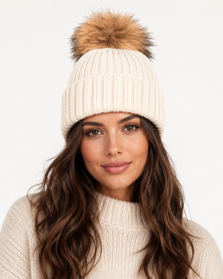 Hat Beanie Bobble -Cream
