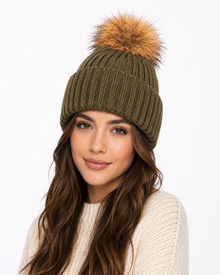 Hat Beanie Bobble -Khaki