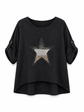 Trixie Linen T Shirt Sequin Star - Black