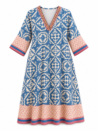 Valencia Print Dress - Blue