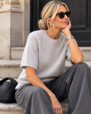 Ariana Short Sleeve Alpaca Knit - Light Grey