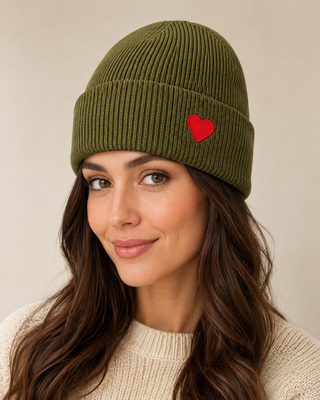 AMI Beanie Hat Heart-khaki
