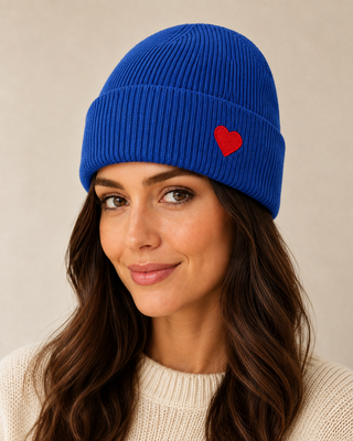 Beanie Hat Heart-Navy
