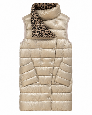 Zadie Reversible Gilet - Greige/leop