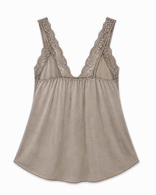 Satin cami with lace neckline - Mink